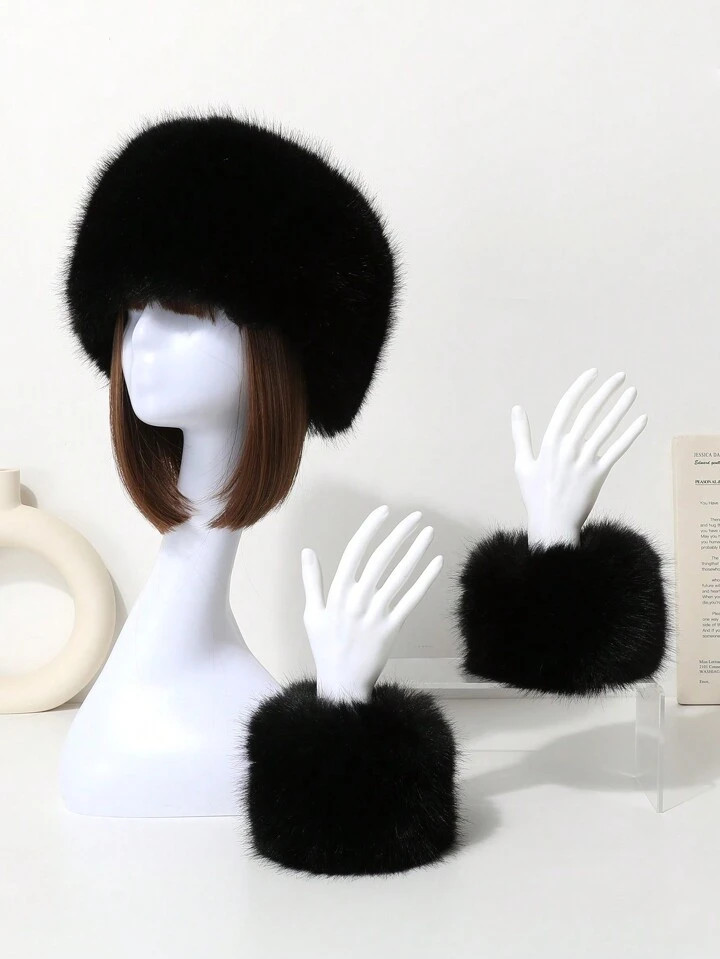 1pc Set Women Winter Warm Hat, Hand Wrap, Cute Fuzzy Cuff Sleeve Cuff And Wrist Warmers Set, Casual And Suitable For Outing, Dating And Party | SHEIN
