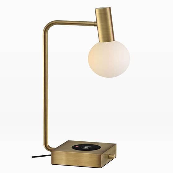 Modern Deco LED Charging Table Lamp + USB, Brass | West Elm (US)