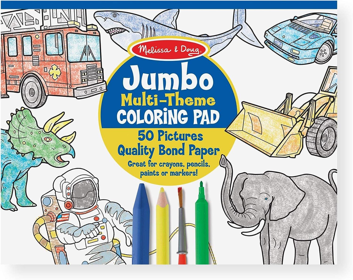 Melissa & Doug Jumbo 50-Page Kids Coloring Pad Paper; Oversized Sheets; Space, Sharks, Sports, an... | Amazon (US)