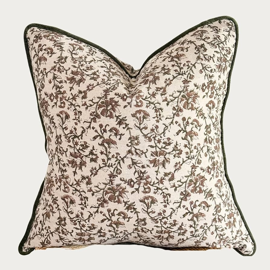 Palm & Loom 100% Cotton Linen Cushion Cover - Aira Decorative Throw Pillow Case with Moss Green &... | Amazon (US)