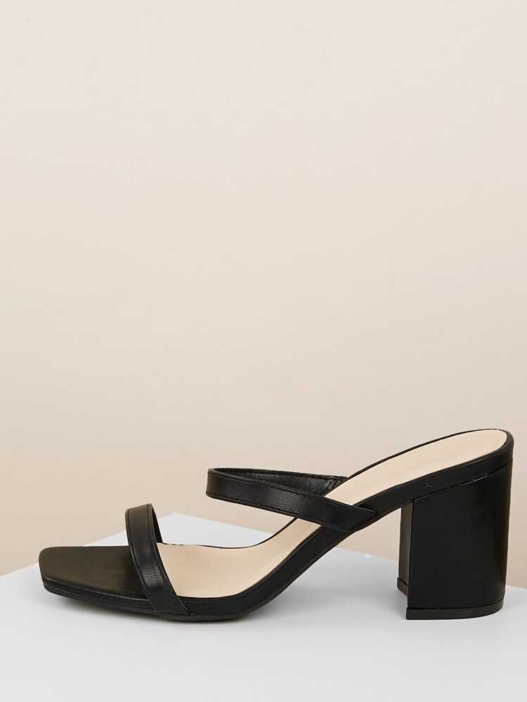 Square Sole Double Strap Chunky Heel Sandals | SHEIN