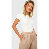 boohoo Women's Double Layer Slinky Short Sleeve Bodysuit in Ecru | Size: 12 | Knitted | boohoo (US & Canada)