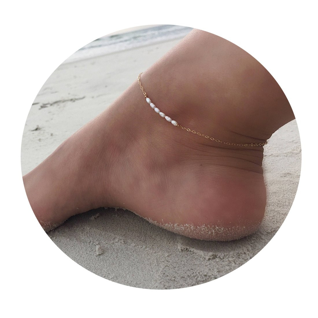Mevecco Freshwater Pearl Anklet Handmade 18k Gold Plated Dainty Boho Beach Cute Ankle Bracelet Ad... | Amazon (US)