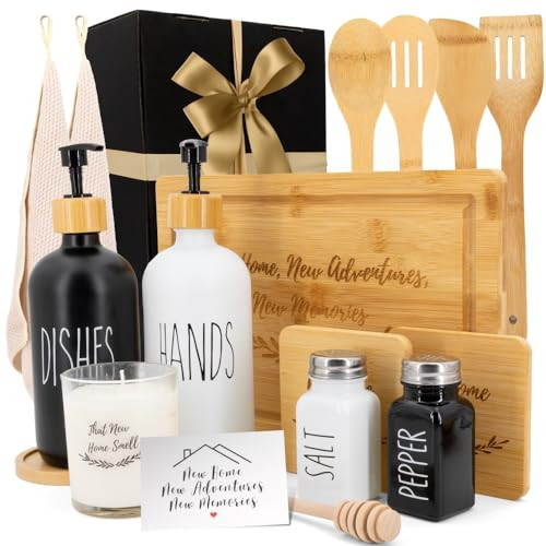 Happy Banana House Warming Gifts New Home – Home Essentials for New Home Gift Set Includes Scented Candle, Bamboo Cutting Board, Soap Set, Towels, Salt and Pepper Shaker – Luxury New House Must Haves | Amazon (US)