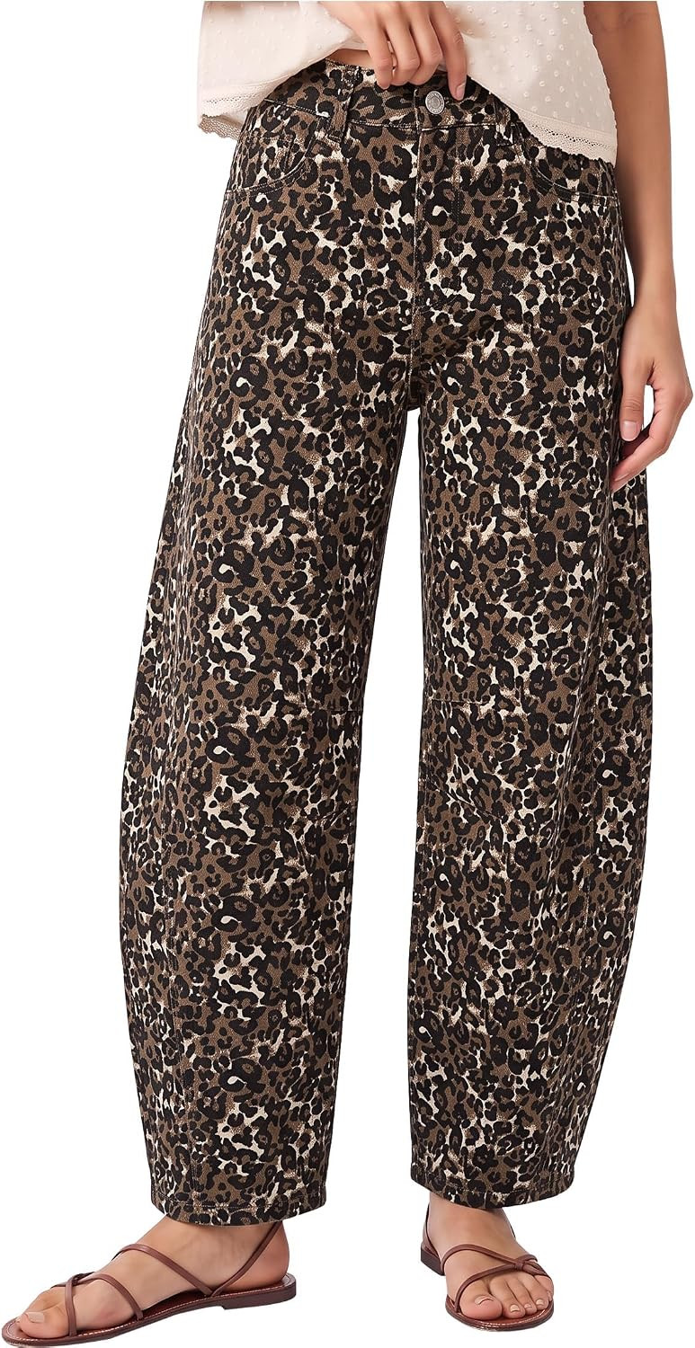 luvamia Barrel Jeans Women High Waisted Baggy Leopard Cheetah Denim Pants | Amazon (US)