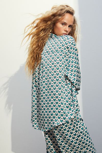 Satin Shirt - Green/patterned - Ladies | H&M US | H&M (US + CA)