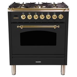 30 in. 3.0 cu. ft. Single Oven Dual Fuel Italian Range with True Convection, 5 Burners, Brass Tri... | The Home Depot