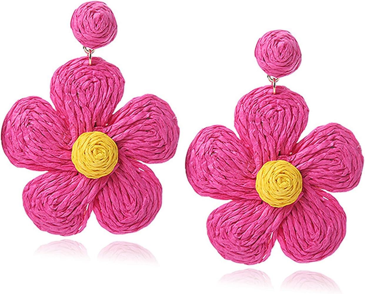 Rattan Flower Dangle Earrings for Women Girls Bohemian Earrings Handmade Straw Wrapped Flower Ear... | Amazon (US)