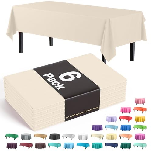 Exquisite 6-Pack Premium Plastic Tablecloth 54in. x 108in. Rectangle Plastic Table Cover - Ivory | Amazon (US)