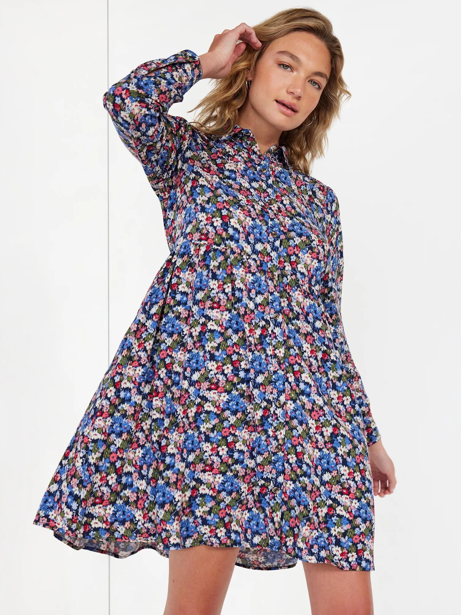 Time and Tru Women's Long Sleeve Shirtdress | Walmart (US)