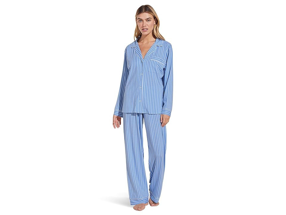 Eberjey Gisele Printed - The Long PJ Set Women's Pajama Sets Nordic Stripes Vista/Blue Ivory : XL, Spandex/Viscose | Zappos