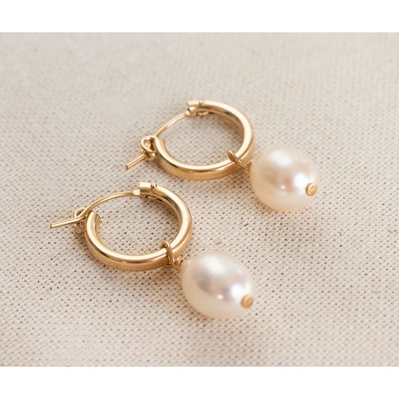 Pearl Earrings, Hoop Earrings, Bridal Pearl Jewelry, Freshwater Pearl, Pearl Jewelry, Keshi Pearl... | Etsy (US)