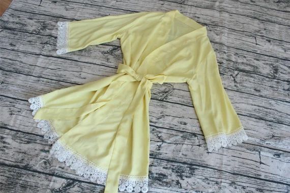 Yellow Cotton Bridesmaid Robes, Floral Lace Bridesmaid Robe, Bridal Robes, Bridesmaid Gifts, Maid... | Etsy (US)