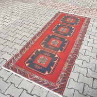 Red Runner Rug 3.3'x8.1 & Black Rug, Handwoven Turkish Oushak Runner, Colorful Oushak, Vintage Faded | Etsy (US)