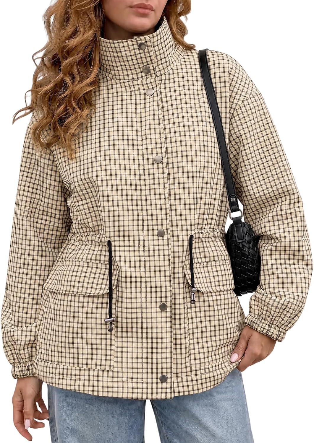 Tankaneo Womens Plaid Zip Up Jackets Casual Fall Windproof Trench Coats | Amazon (US)