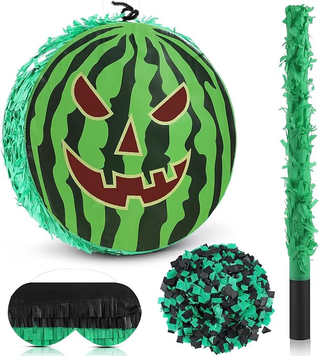 Soulchen Summer Halloween Piñata Decoration 16 Inch Spooky Watermelon Piñata with Stick Blindfold and Confetti for Summer Halloween Pool Beach Party Decors Photo Game Prop Birthday Supply | Amazon (US)