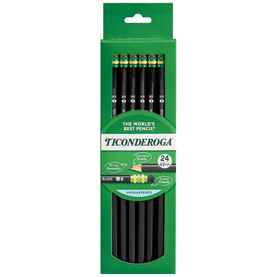 Ticonderoga Wood-Cased Pencils, 2 HB Soft, Black, 24 Count | Amazon (US)
