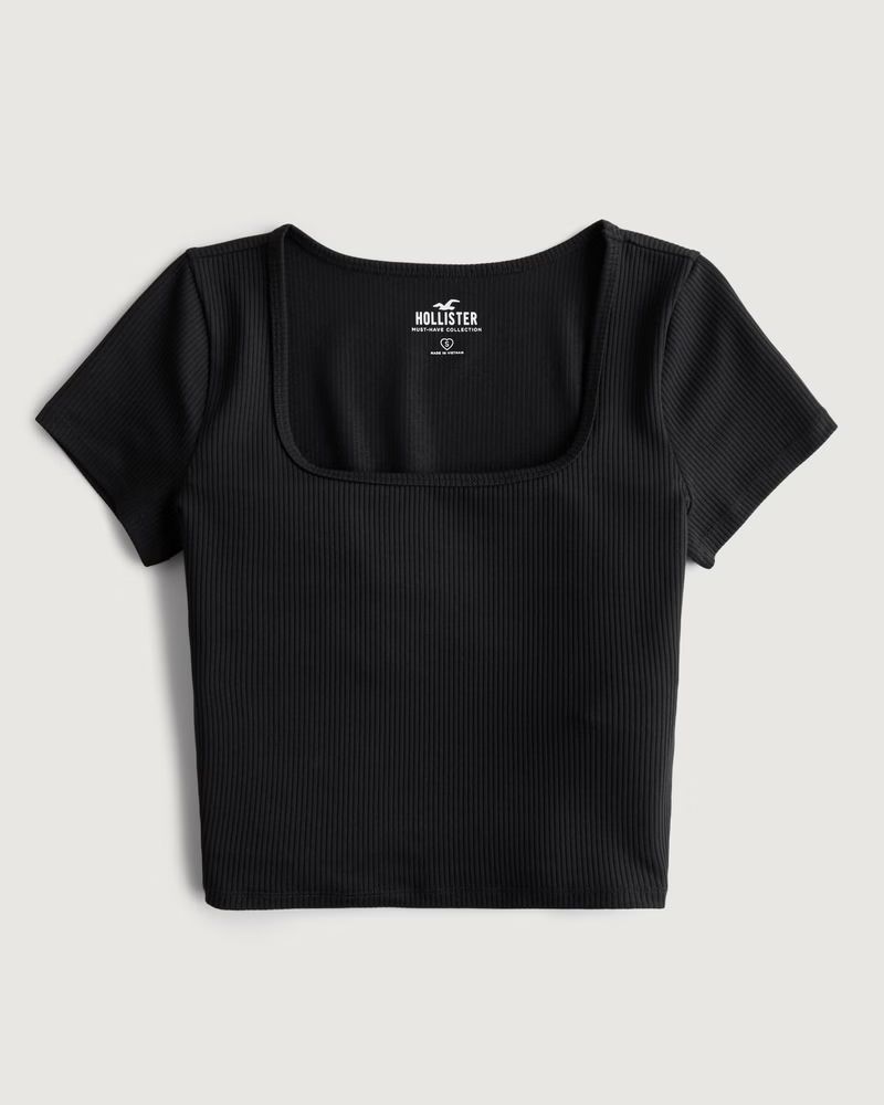 Women's Seamless Ribbed Fabric Square-Neck Baby Tee | Women's Tops | HollisterCo.com | Hollister (US)
