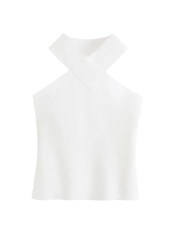 High Haltered Ribbed Sleeveless Top | 525 America