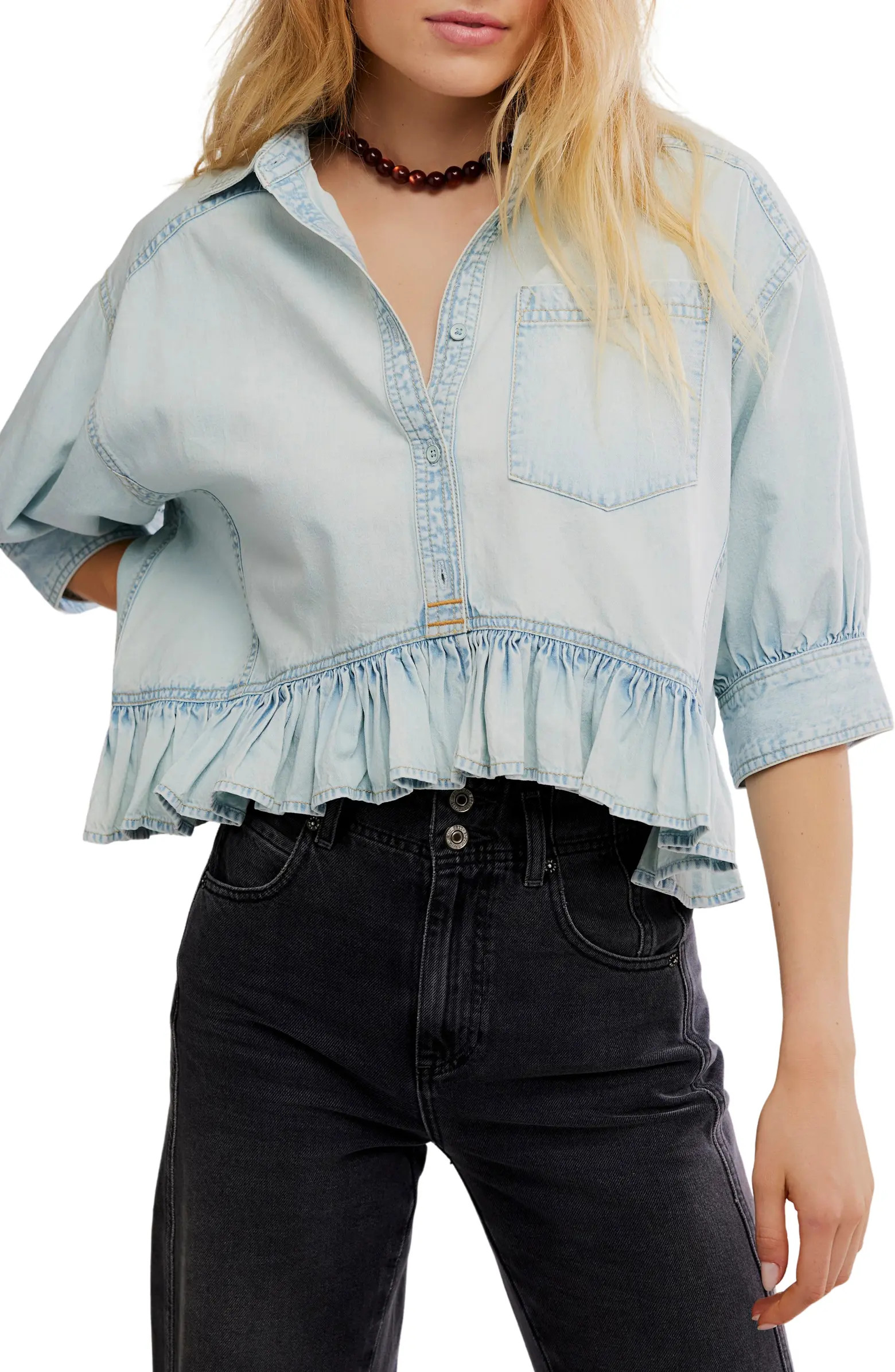 Bailey Denim Crop Peplum Top | Nordstrom