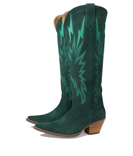 Dingo Womens Thunder Road Embroidered Snip Toe Pull On Casual Boots Knee High Mid Heel 2-3" - Green - Size 8 M | Amazon (US)