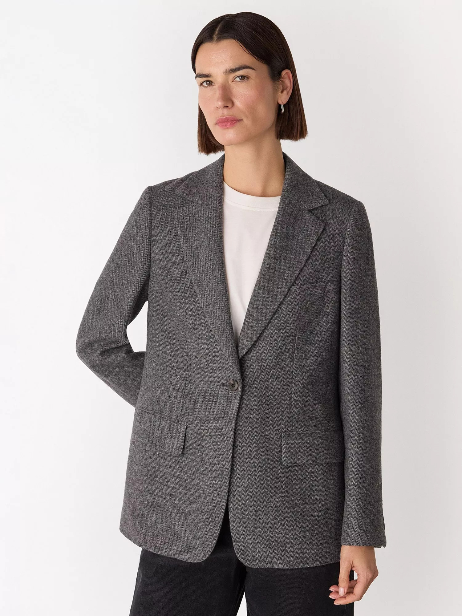 Petite Herringbone Wool Blend Blazer, Grey/Multi | John Lewis (UK)