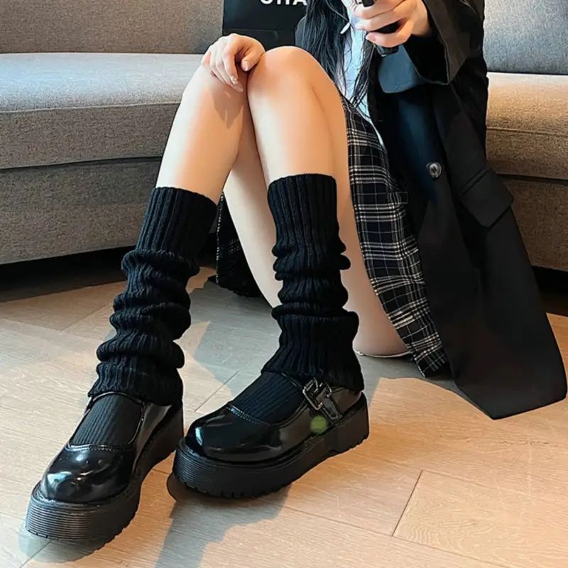 Solid Color Leg Warmers Harajuku Punk Ribbed Knit Knee High - Temu | Temu Affiliate Program