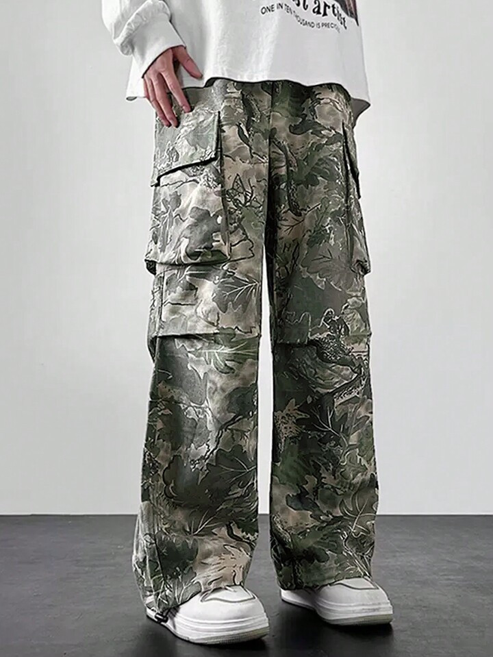 Manfinity Hypemode Men's Loose Fit Cargo Pants With Plant Print | SHEIN