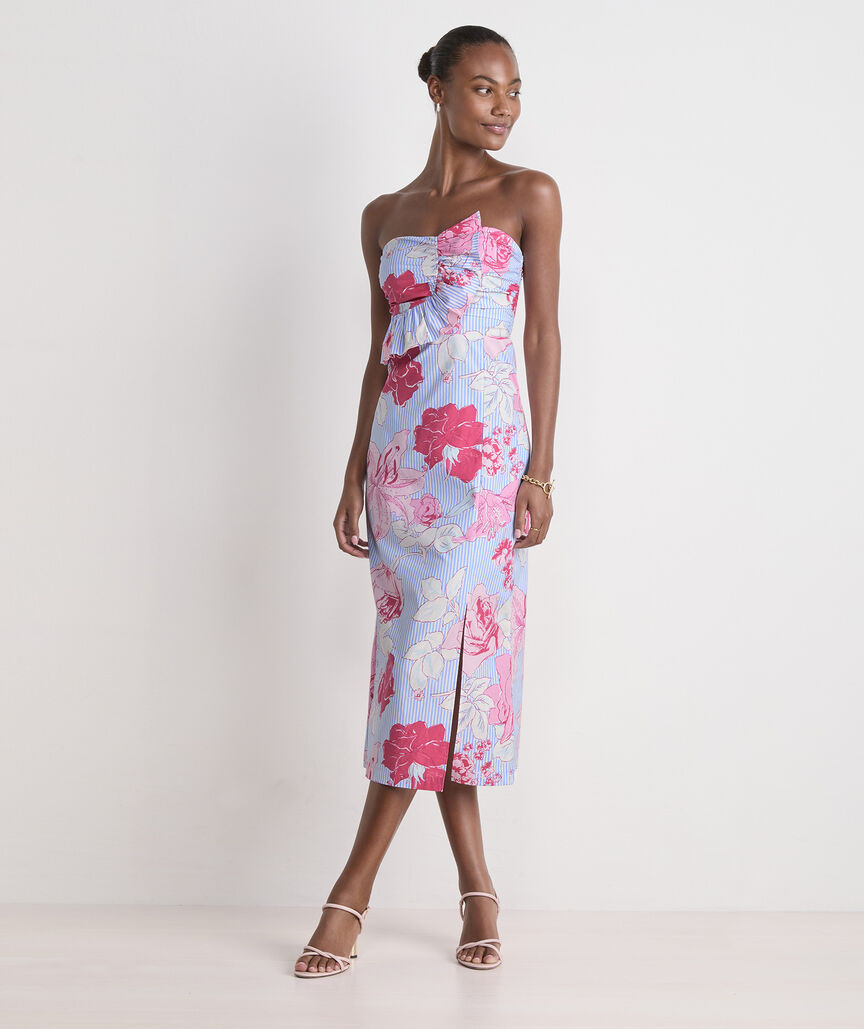 Kentucky Derby Floral Strapless Column Midi Dress | vineyard vines