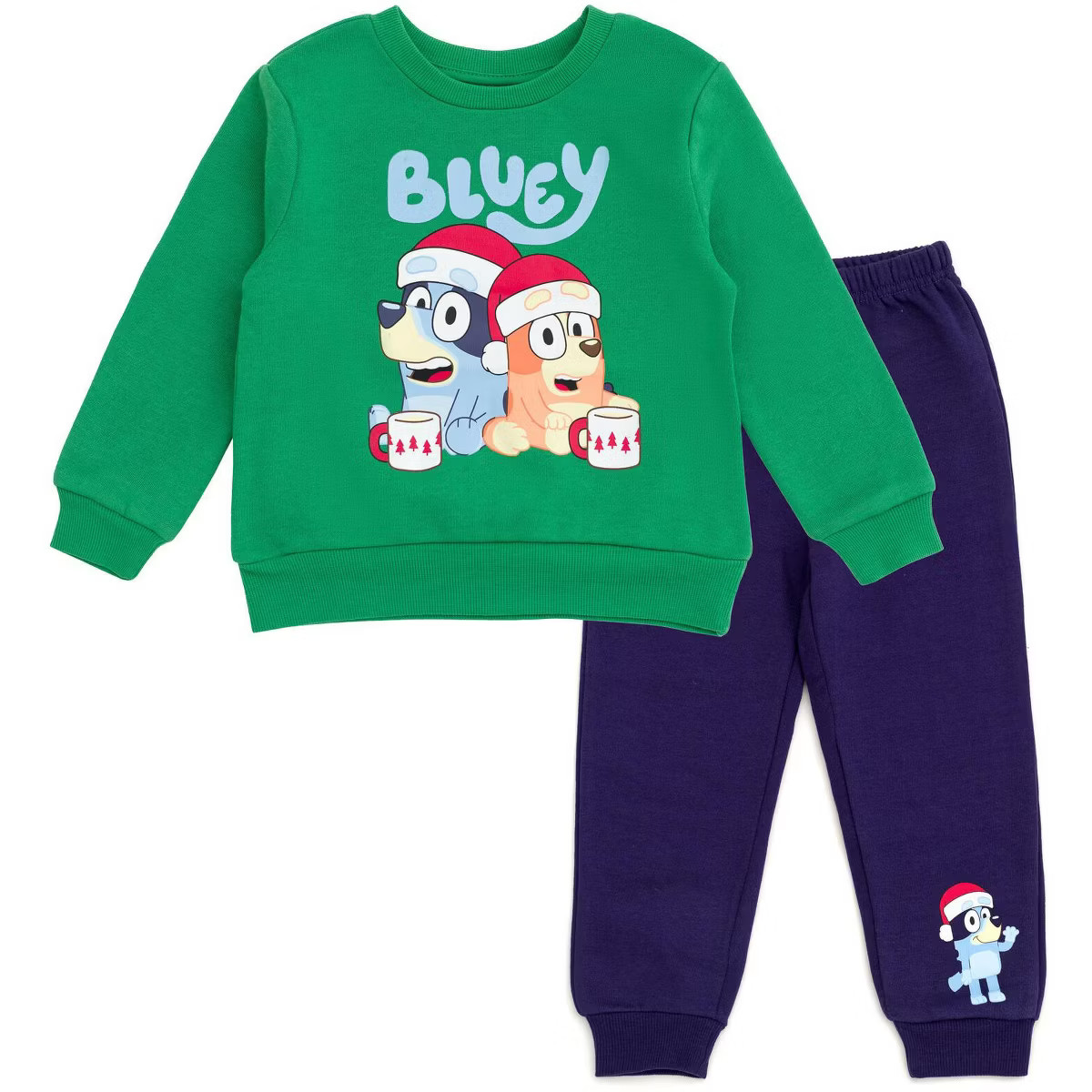Bluey Bingo Christmas Toddler Boys Fleece Sweatshirt and Jogger Pants Outfit Set Green / Navy 2T | Target