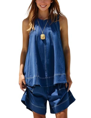 Womens Two Piece Sets 2 Piece Lounge Set Sleeveless Tops Pants with Pockets Cute Outfits | Amazon (US)