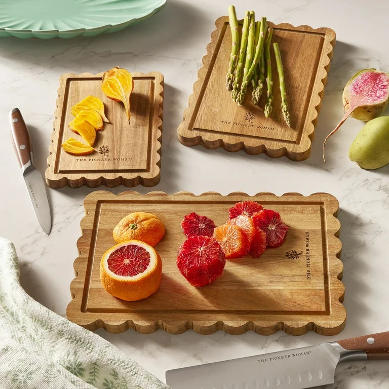 The Pioneer Woman 3-Piece Acacia Wood Scalloped Cutting Boards | Walmart (US)