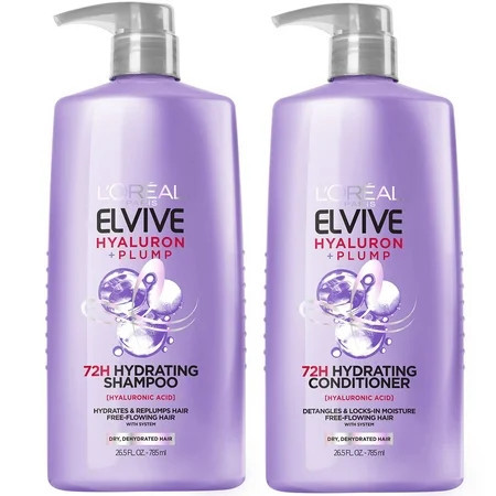L Oreal Paris Elvive Hyaluron Plump Shampoo And Conditioner Set For Dehydrated Dry Hair With Hyaluronic Acid Care Complex 1 Kit (2 Products) | Walmart (US)