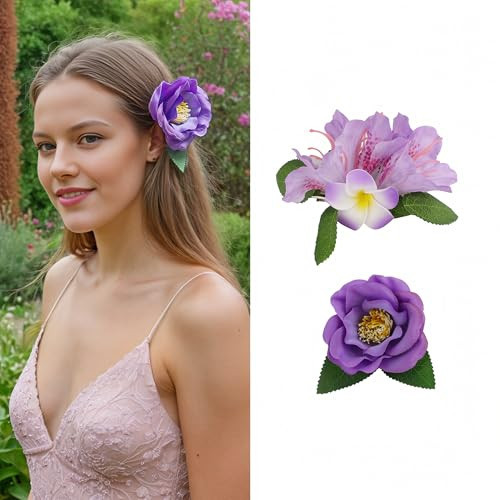 2 PCS Purple Flower Clips for Hair, Plumeria Hair Clip, Camellia Flower Hair Accessories for Women Hawaii Vacations | Amazon (US)