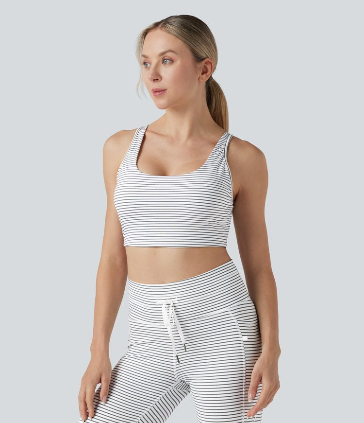 Women’s Low Support U Neck Cut Out Stripes Yoga Sports Bra D-F Cups - Halara | HALARA