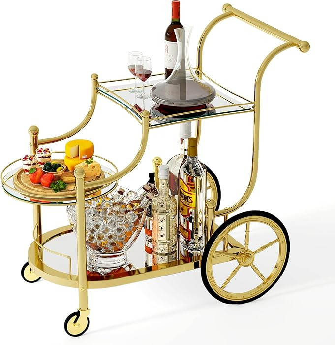 Tangkula Bar Cart, 3-Tier Rolling Home Bar Serving Cart with Mirrored Shelves & 4 Wheels, Mobile ... | Amazon (US)