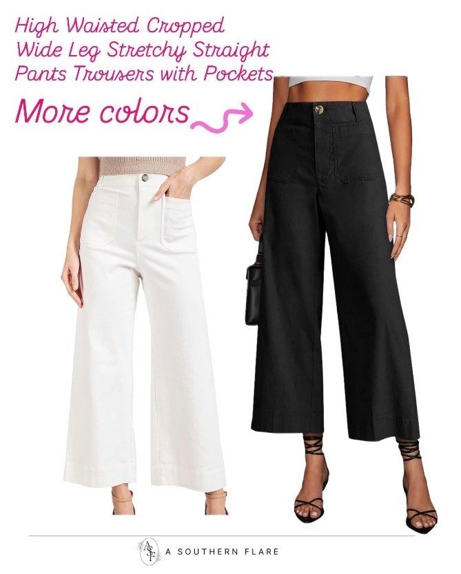 High Waisted Cropped
Wide Leg Stretchy Straight Pants Trousers with Pockets
More colors