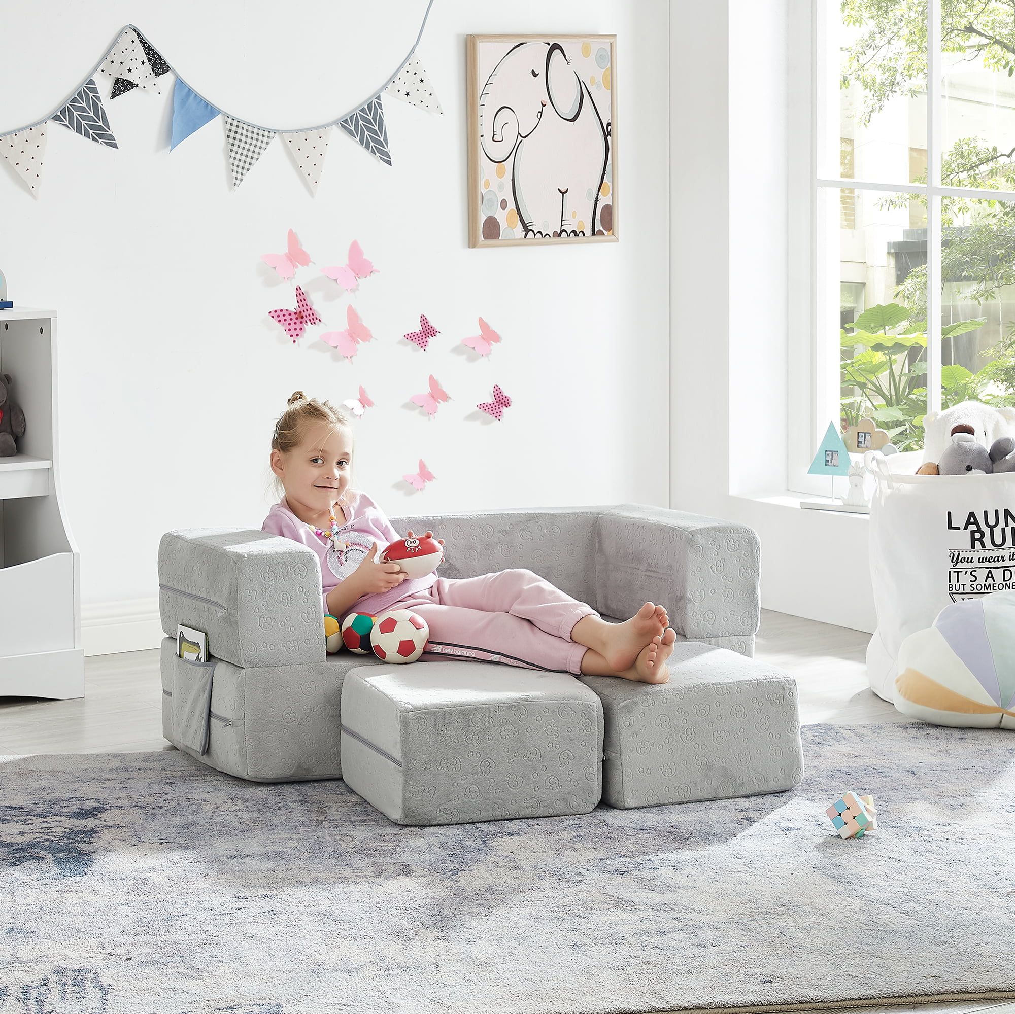 Ulax Furniture Modular  Kids Loveseat/ Sleeper Sofa/ Play Set 3-in-1 Multi-Functional Toddler  Co... | Walmart (US)