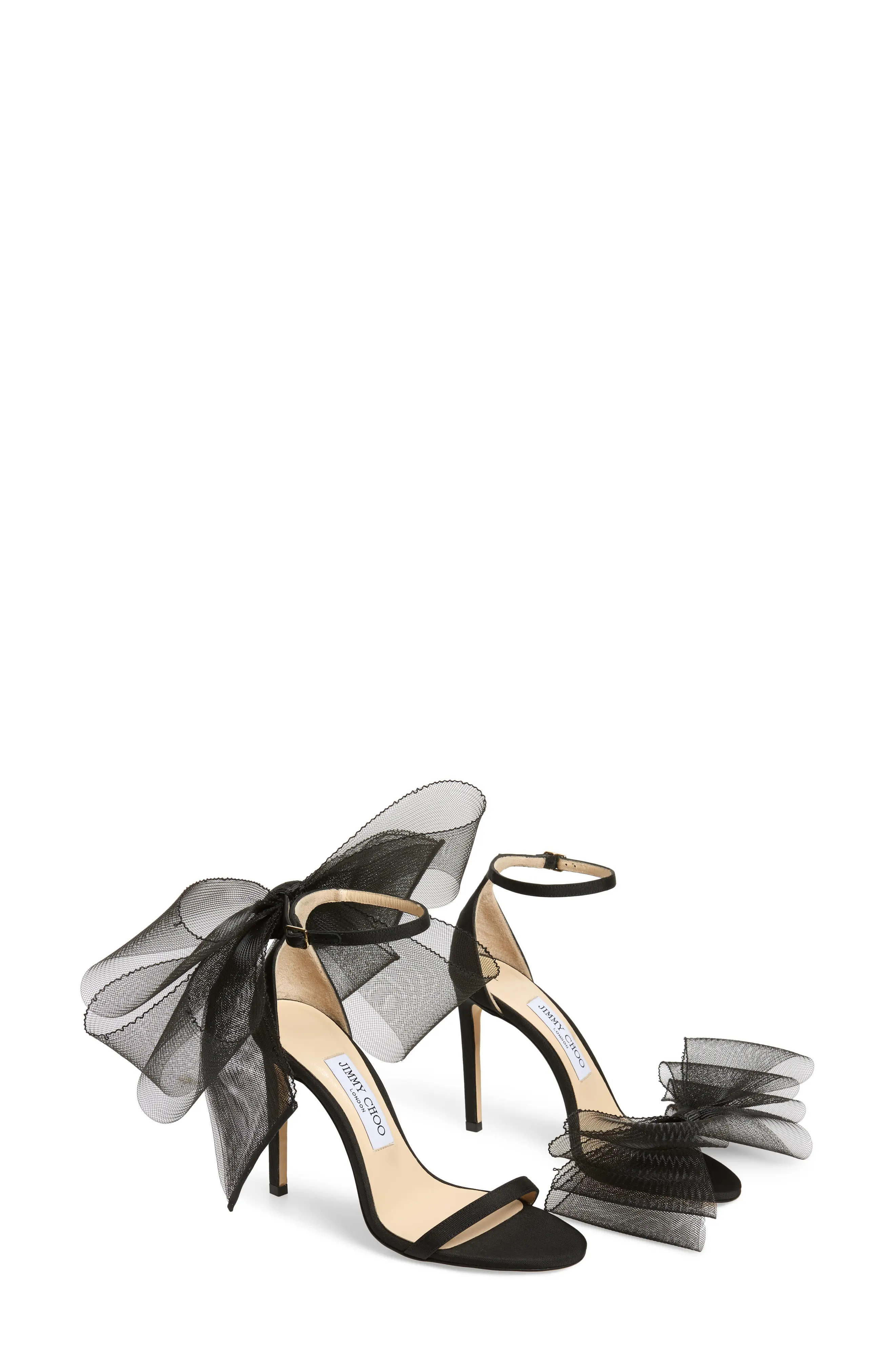 Jimmy Choo Aveline Bow Ankle Strap Sandal in Black at Nordstrom, Size 10Us | Nordstrom