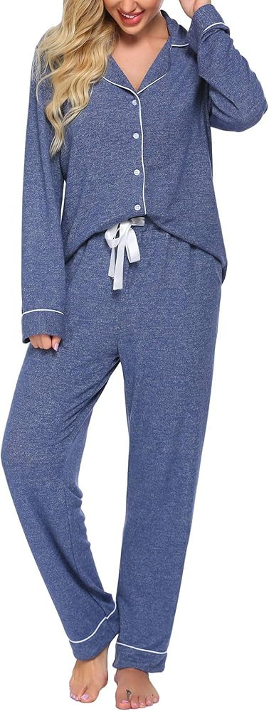 Ekouaer Women's Pajamas Long Sleeve Sleepwear Casual Button Down Loungewear Soft Pjs Set S-XXL | Amazon (US)