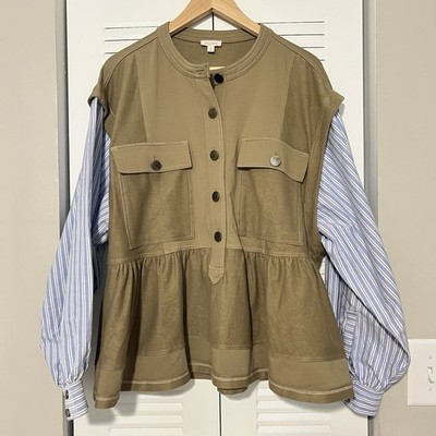 Pilcro Striped Shirt Sleeve Knit Babydoll Shacket Size Medium Preowned | eBay US