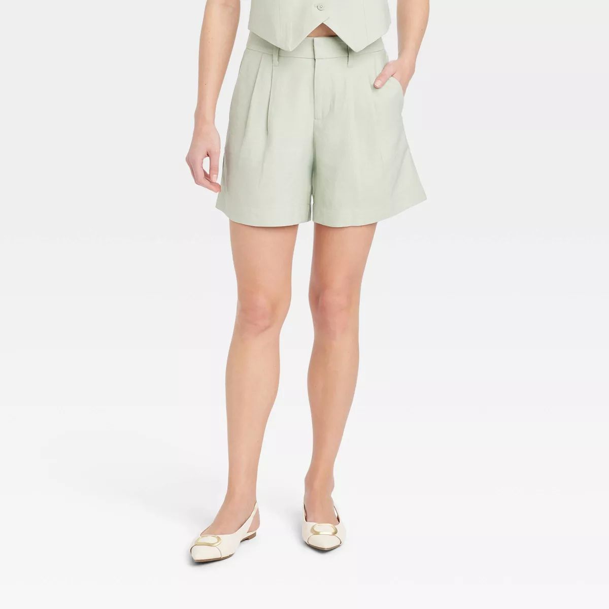 Women's High-Rise Pleated Front Shorts - A New Day™ Green 14 | Target