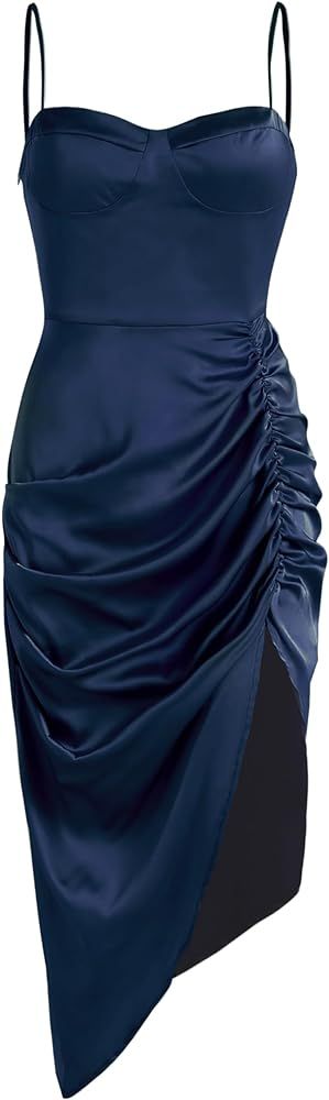 Midi Dress Summer Dresses for Women 2024 Wedding Guest Dress Illusion Ruched Midi Dress | Amazon (US)