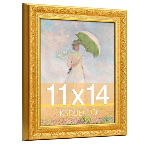 KSROECUD 11x14 Picture Frame, HD Real Glass 11x14 Ornate Vintage Photo Frame, 11 by 14 Oil Painting Poster Frame with Gold Border and Distressed Rust-Like Finish, Horizontal & Vertical Display for Tabletop or Wall Decor (1 Pack） | Amazon (US)
