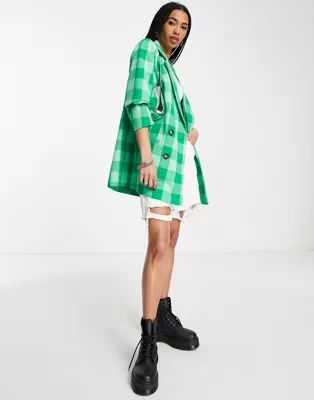Only oversized blazer in bright green picnic check | ASOS (Global)