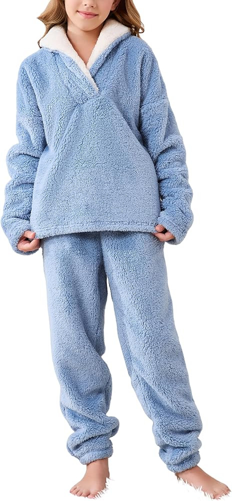 Faleave Girl's Fluffy Pants Sets Winter Warm Fleece Pullover Sweatshirt Plush Sweatsuit with Pock... | Amazon (US)