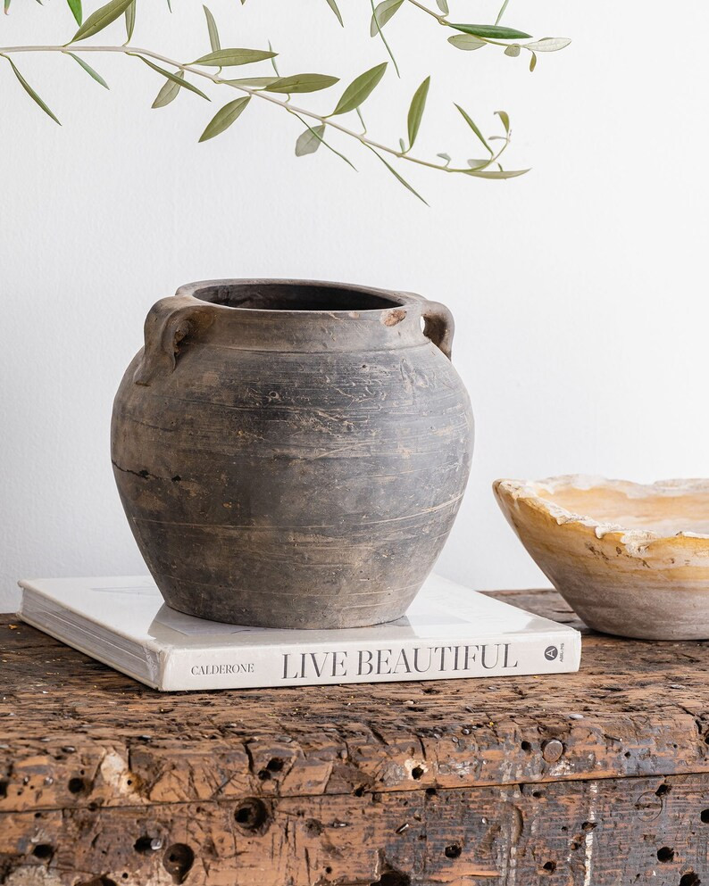 Medium Vintage Black Grey Pot with Handles (Free Shipping) | Etsy (US)