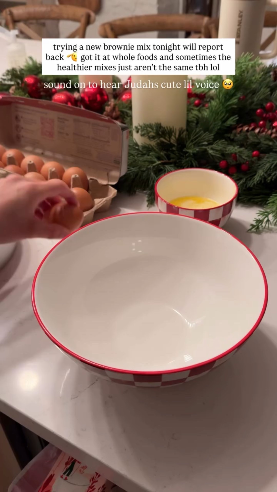 sound on to hear Judahs cute lil voice 🥺 trying a new brownie mix tonight will report back 🫡  got it at whole foods and sometimes the healthier mixes just aren’t the same tbh lol