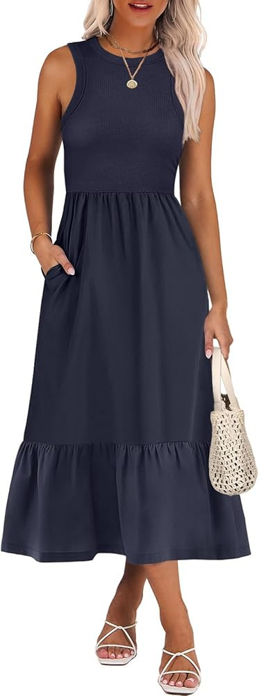 ANRABESS Women Midi Dresses 2026 Summer Casual Sleeveless Sundress High Neck Tank Top Racerback F... | Amazon (US)