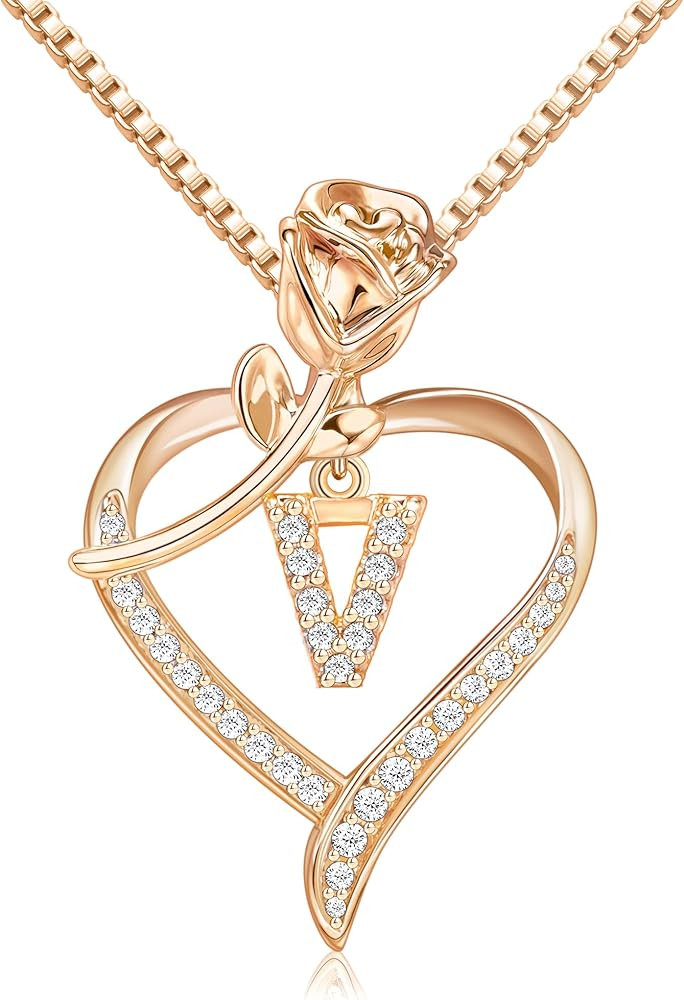 Heart Necklaces for Women Gold Heart Pendant Initial Necklaces for Women Dainty Cubic Zirconia A-... | Amazon (US)